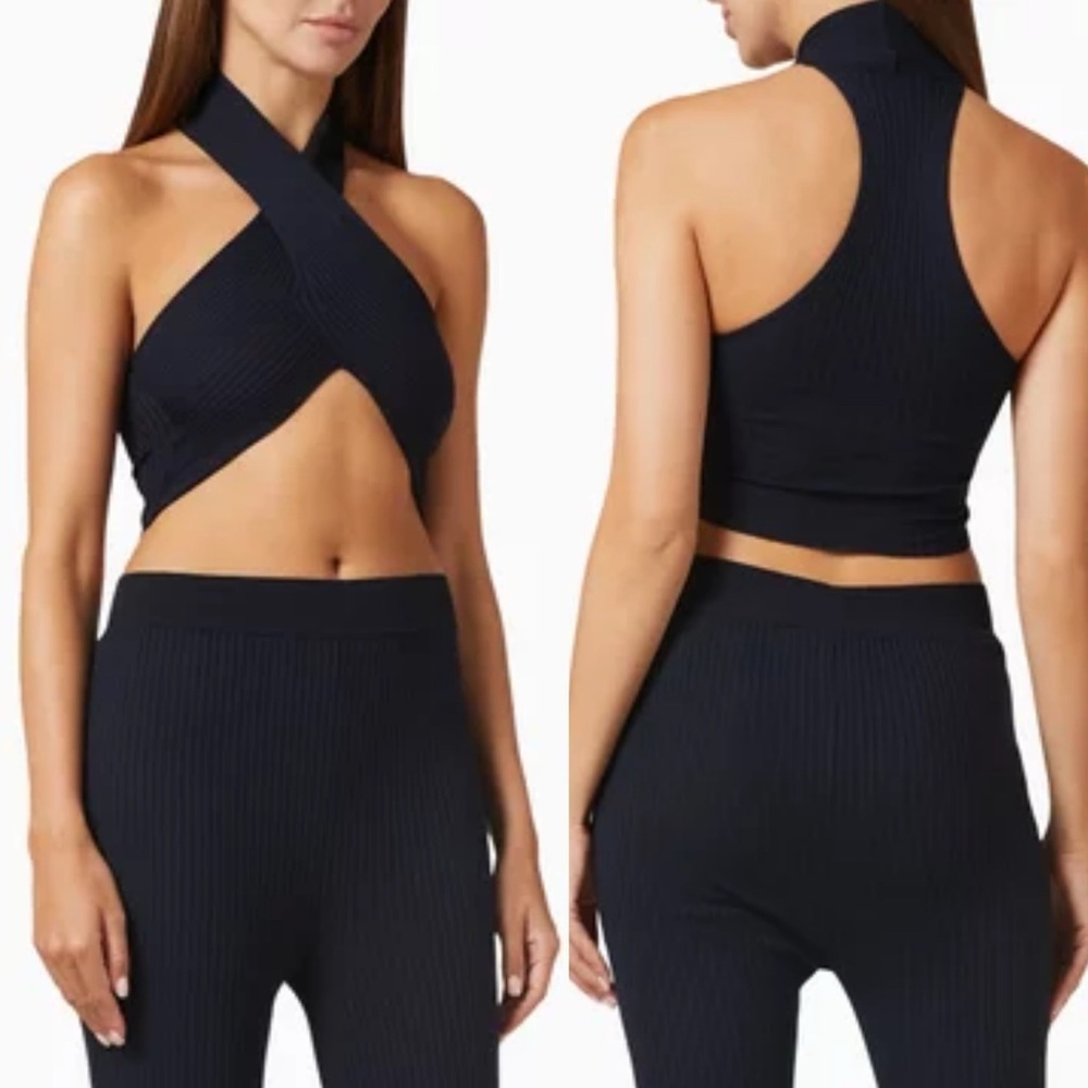 Stella McCartney For Adidas Black Cross Front Halter Top